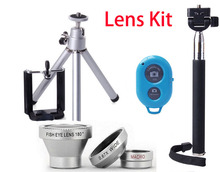 2015 HOT Monopod Selfie Stick Tripod APP Remote control Lens Kit Magnetic 3 in 1 lens