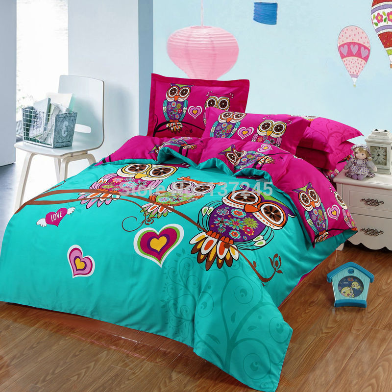 bedding sets 4pcs or 3pcs for king queen twin size owl duvet quilt bed ...