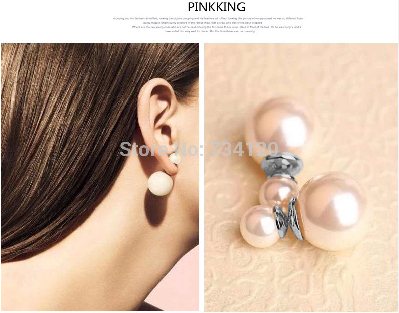 EX061 Wholesale hot New Fashion Paragraph Hot Selling Earrings 2015 Double Side Shining Pearl 16mm Stud