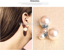 EX061 Wholesale hot New Fashion Paragraph Hot Selling Earrings 2015 Double Side Shining Pearl(16mm) Stud Earrings Big For Women