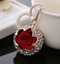 new arrival 18k gold plated crystal women long necklace sweater chain necklace rose pendant accessories colares
