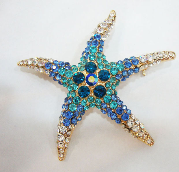 Lovely Cute Starfish Brooch Pin Broach Crystals Jewelry Gift for Women Girls