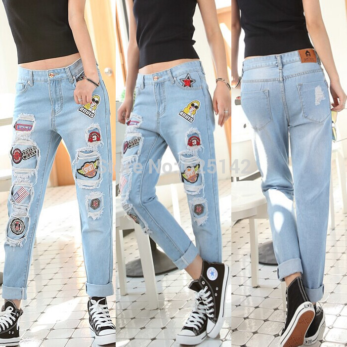 ... boyfriend jeans baggy pants for women plus size Blue(China (Mainland