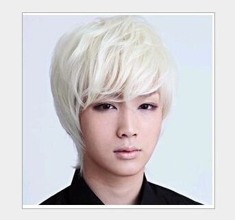 Fashion handsome short men s wigs hair white cosplay wigs party club wearing full wigs cap