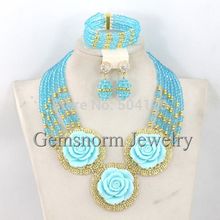 2015 New Fashion Jewelry Sets Chunky Statement Necklace Set Nigerian Wedding Jewelry Set Flower Pendant Free