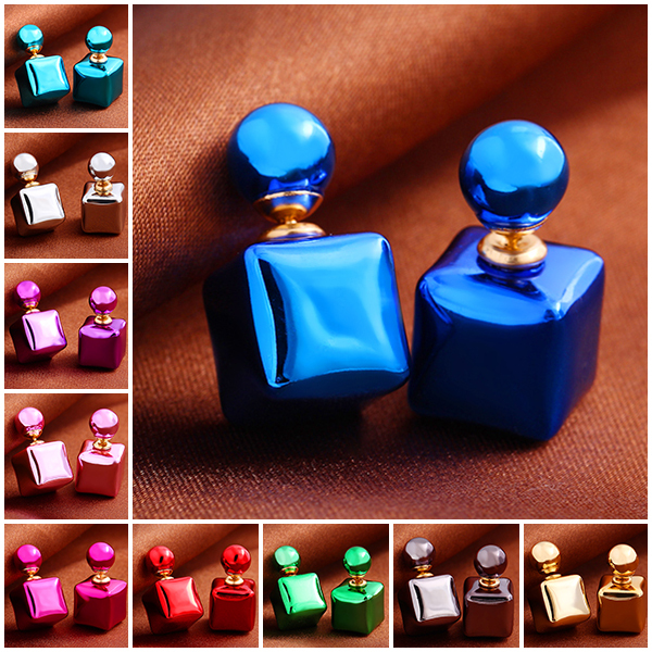 New Design Fashion Charm Colorful Candy colors Bead Square Stud earrings jewelry Statement earring for women
