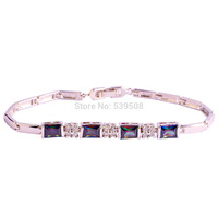 New 2015 Valentine\' Gift Women Multi Color Rainbow Sapphire 925 Silver Bracelets Handsome Jewelry WholesaleFree Shipping 19.5CM