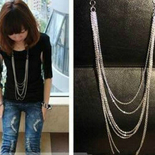 Hot Fashion Jewelry Vintage Retro Style Silver 7 Layer Long Tassel Pendant Necklace Sweater Chain Free Shipping