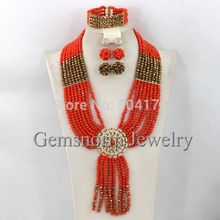 Marvelous Nigerian Wedding African Beads Jewelry Set African Wedding Beads Set 18K Free Shipping GS955