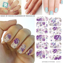 K5707B Water Transfer Nails Art Sticker Gray Purple Flowers Design Nails Foil Sticker Minx Harajuku Fashion Manicure Decor Decal