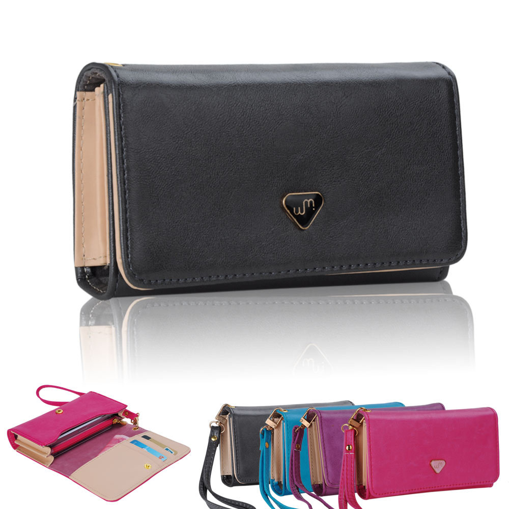 Multifunctional Women Envelope Wallet Purse PU Leather Clutch Bag Solid Phone Case Cover for iPhone 4