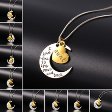 New Design Fashion Luxury Retro Moon Heart Pendant Necklace Father Mom Family letter box chain necklace jewelry women 2015 M13