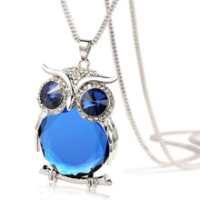 4 Colors Trendy Owl Necklace Fashion Rhinestone Crystal Jewelry Statement Women Necklace Silver Chain Long Necklaces