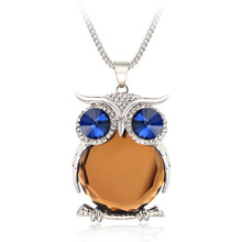 4 Colors Trendy Owl Necklace Fashion Rhinestone Crystal Jewelry Statement Women Necklace Silver Chain Long Necklaces