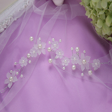 Fashion Woman White Pearl Flower Hair Comb Head Tiara Headdress Headwear Fiara Wedding Bridal Party