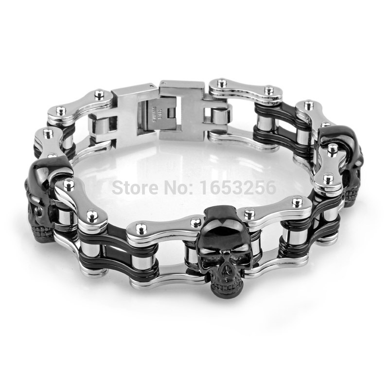 Stainless Steel Fashion Wide Skull Bracelet, 8.3 X 0.9 In