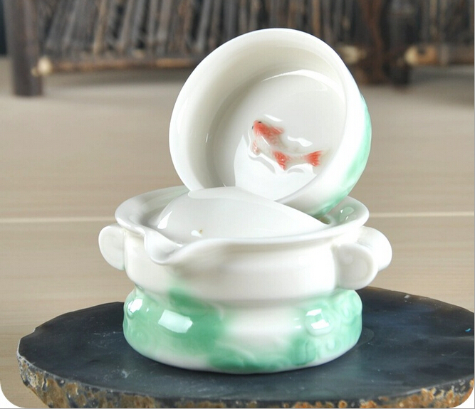 2pcs set 1teapot 1teacup Japan style celadon goldfish tea cup gaiwan quick cup tea pot travel