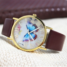 Vocisar Womens Fashion Butterfly Style Leather Band Analog Quartz Wrist Watch 2015 Hot Sale