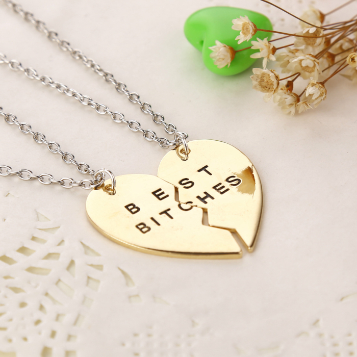 Sunshine jewelry store 2015 2 and 3 PCS broken heart best bitches big heart pendants and