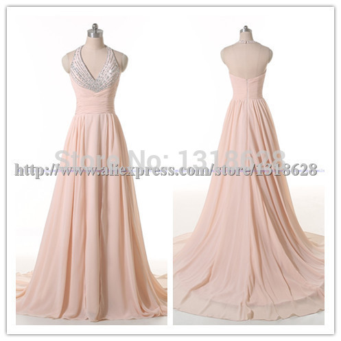 real-photo-peach-chiffon-cheap-prom-dress-2014-a-line-v-neck-beaded ...