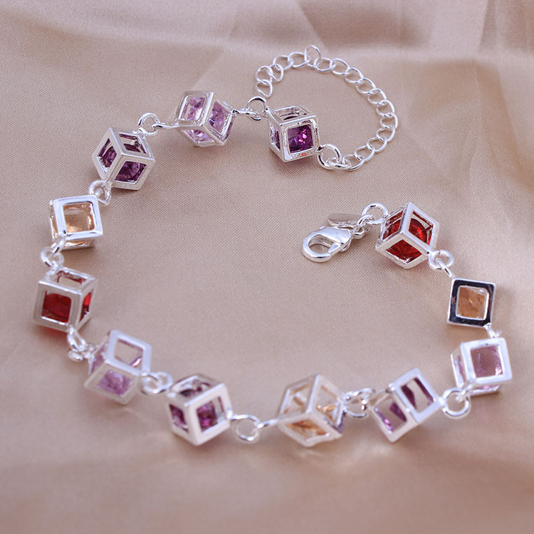 wholesale 925 Sterling Silver zircon pink rose love silver Bracelet stamped 925 cheap hot silver bracelet