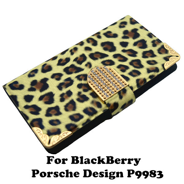 Luxury Bling Leopard Print Wildlife Leather Wallet Flip Stand Universal Case for BlackBerry P9983