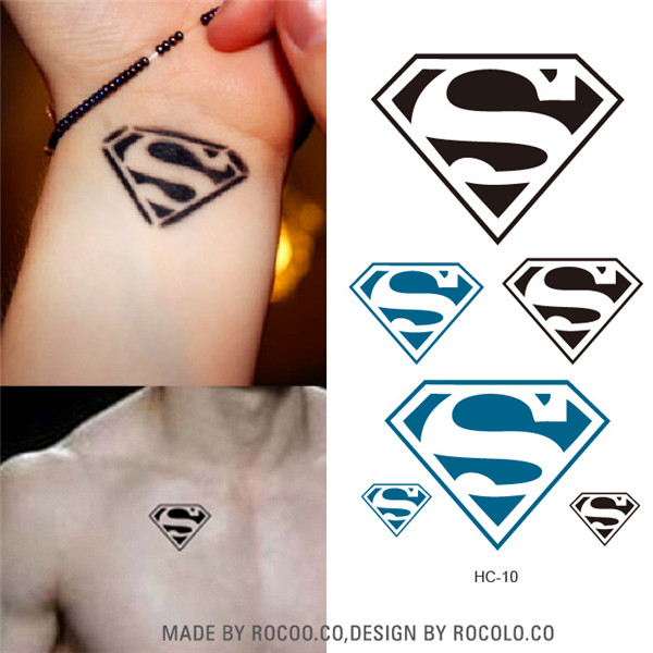 HC1010 New 2015 Black And Blue Superman Design Temporary Tattoos Stickers Waterproof Body Art Sexy Fake