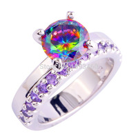 Fashion Women Mysterious Rainbow Sapphire 925 Silver Ring Size 5 6 7 8 9 10 11 12 New Jewelry Gift Free Shipping Wholesale