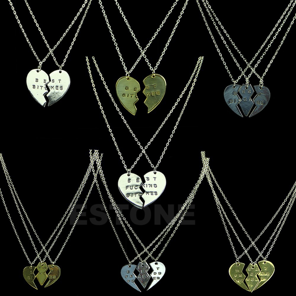 Friends Best Forever Memorable Love Silver Alloy Necklace Split Heart Pendant