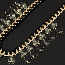 Fashion Thick Gold Chain Weave black Rhinestones Crystal Beads Choker Luxury Chunky Necklace Statement Jewelry