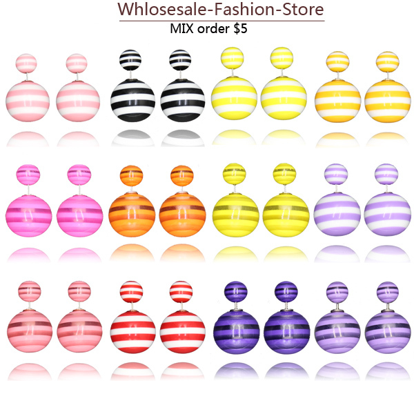 New Arrival Hot sales crystal resine zebra double beads stud earrings for women 2015 fashion jewelry