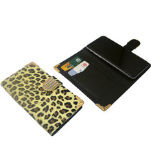 Luxury Bling Leopard Print Wildlife Leather Wallet Flip Stand Universal Case for BlackBerry Q5