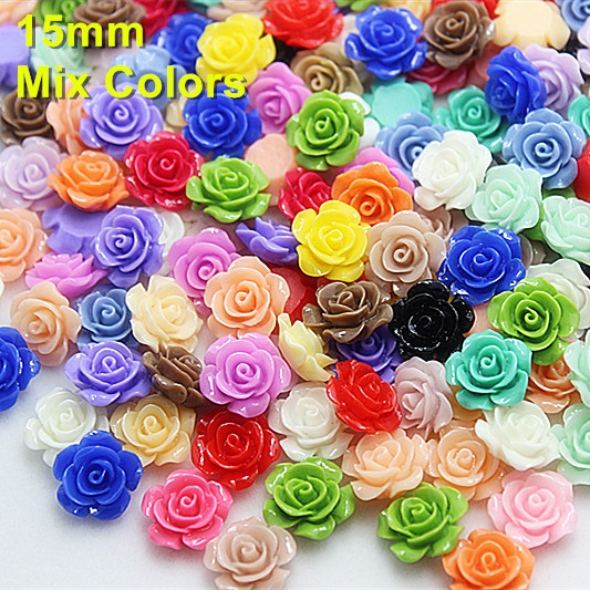  Mix colors15mm Color Rich Resin rose flower flat back cabochon for DIY jewelry phone decoration