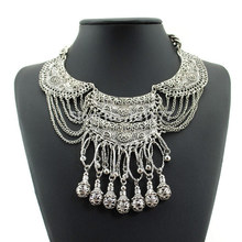 2015 Bohemian Antique Silver Tassel Necklace Vintage Trendy Turkish Gypsy Indian Ethnic Necklace For Women Fashion Jewelry