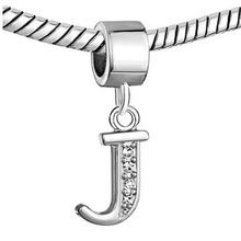 Free shipping letter J pendant charm beads Suitable for Pandora bracelets and necklaces 