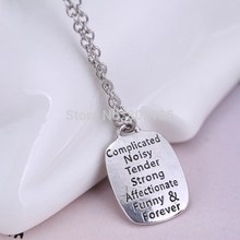 Vintage Engraved Rectangular Pendant Silver Chain Necklace Stamped Love Between Mother and Daughter Charms Necklaces Hot