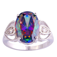 Junoesque Women Multi Color Rainbow Sapphire 925 Silver Ring Size 6 7 8 9 10 Fashion anniversary Jewelry Gift Free Shipping