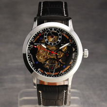 2015 new fashion watches men luxury brand Steel Case Skeleton Jewelry Dial automatic mechanical Genuine Leather