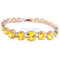 2015 New Fashion Exalted Oval Cut Golden Yellow Citrine 925 Silver Bracelets Nice Jewelry Gift Wholesale 17.5 CM Free Shipping