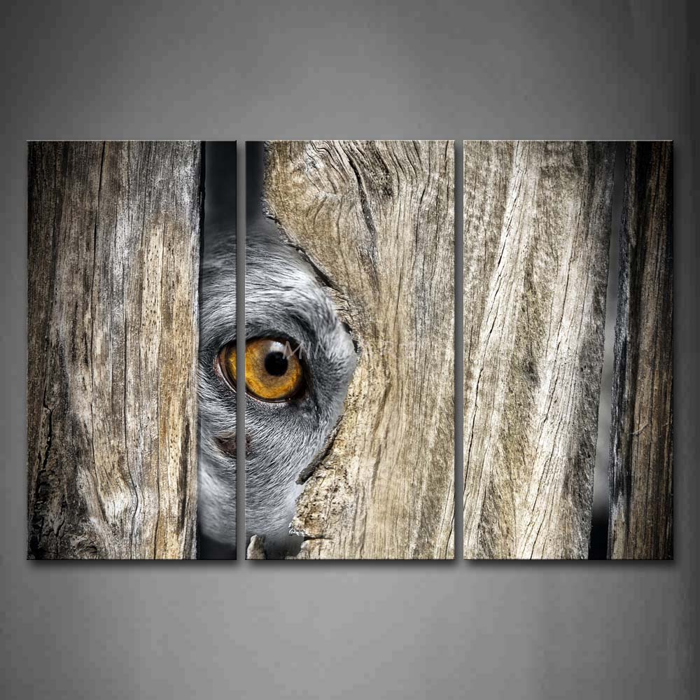 3-Piece-Wall-Art-Painting-Dog-Hide-In-Wood-Only-Reveal-Eye 