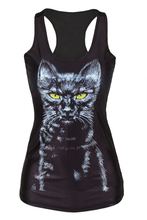 Black Sleeveless Fitness T Shirt women Gotic tank tops cat digital print fitness sport top Clothes