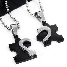 1 Pair 2014 New Men’s Women’s Couple Lovers Stainless Steel Love Heart Puzzle Necklaces & Pendants