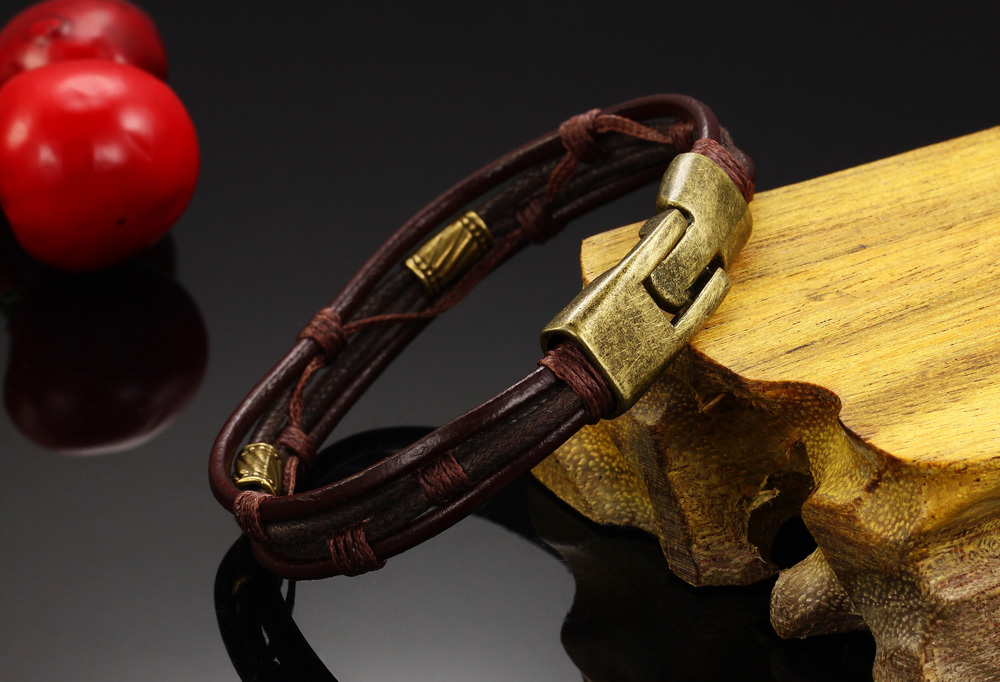 Free Shipping Fashion Men Male Punk Jewelry Rope Chain Genuine Leather Bracelets Charm Bangle High Quality