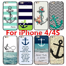 Cartoon Cute with Stripe Anchor Print Hard Case for Apple iPhone 4 4S 4G Cell Phone Protective Cover 1 piece Free Shipping