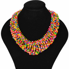 2015 New Style Bohemian Necklace for Women Colorful Choker Wood Beads Multi layers Statement Bib Necklace