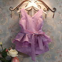 new 2015 spring summer v neck collar lace chiffon vest shorts 2 pcs kids clothes roupas
