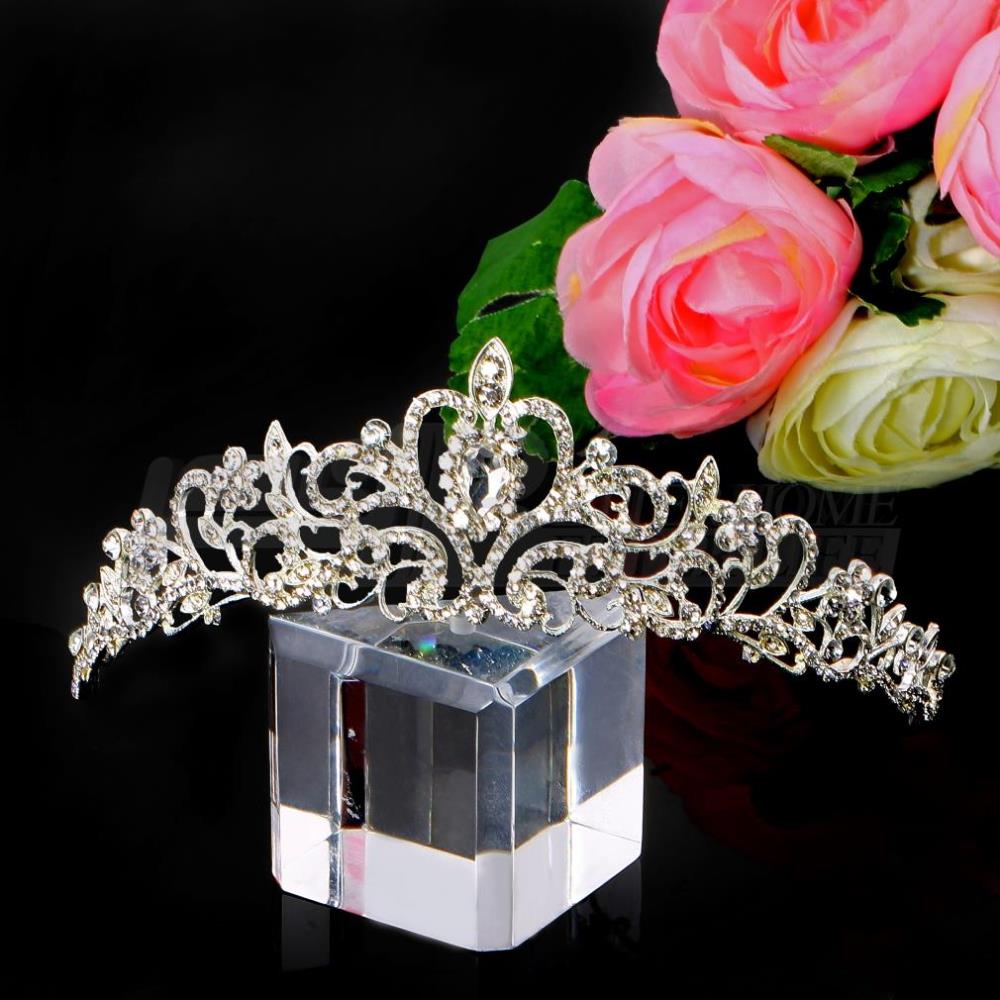 1pcs new fashion Bridal Princess Austrian Crystal Tiara Wedding Crown Veil Hair jewelry accessories Silver