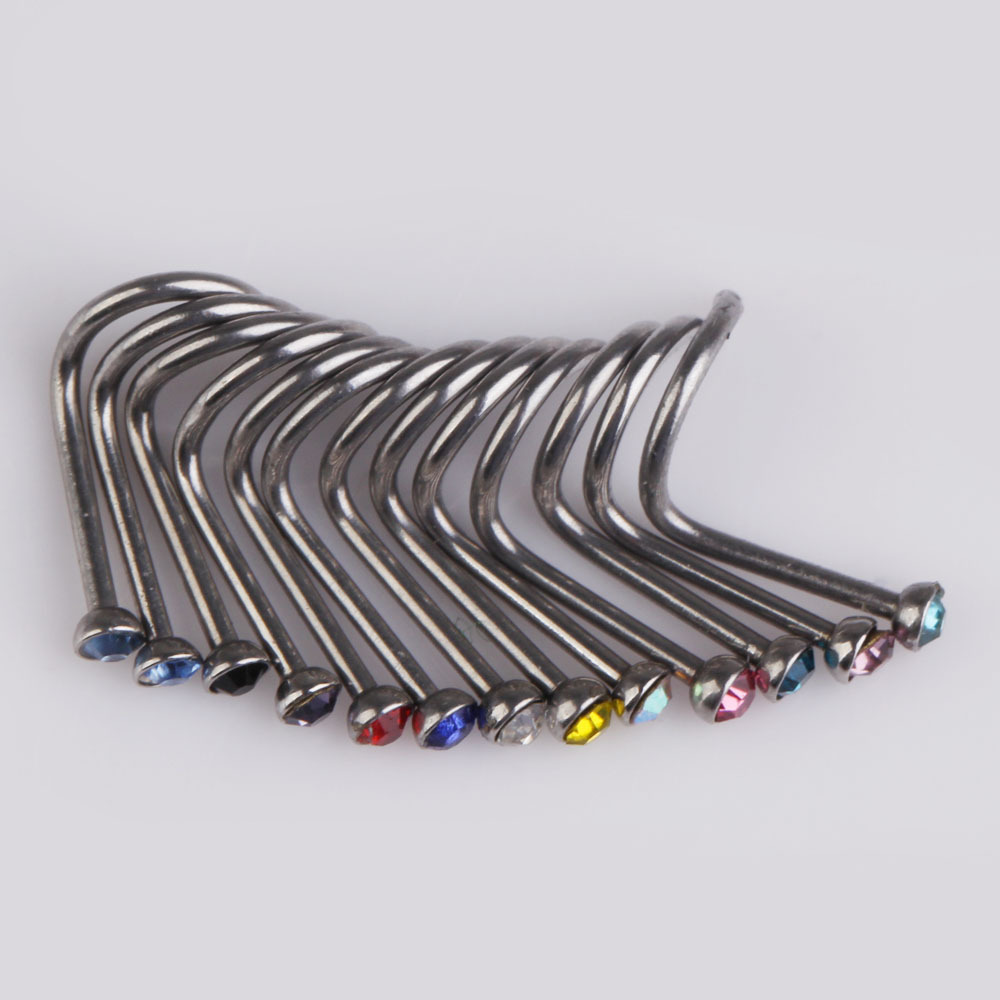 2015 New Arrival 20pcs Mix Colors Rhinestone Nose Studs Ring Bone Bar Pin Piercing Jewelry 1STL