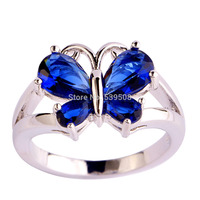 New Butterfly Fashion Design Women Jewelry Blue Sapphire Quartz 925 Silver Ring Size 6 7 8 9 10 11 Wholesale Free Shipping