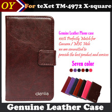 teXet TM-4972 X-square Case Flip Genuine Leather Smartphone Slip-resistant Pouch Case Cover Bifold Card Slots Wallet+Tracking